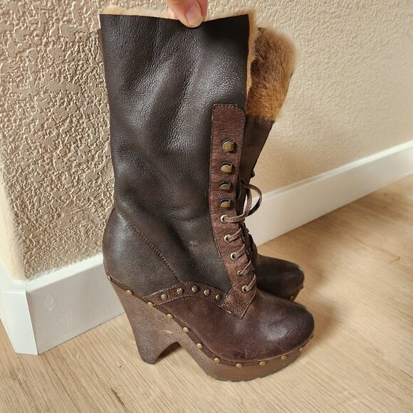 Sam Edelman Winsford Lace Up Chunky Studded Clog Shealing Leather Heeled Boots - Picture 3 of 12